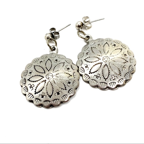 Jewelry - 5/$35 Concho Earrings Western Native American Silver Tone Embossed Scalloped